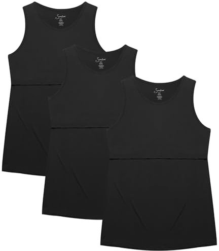 Sosolism 3er-Pack Stillshirt Mode Damen Stilltop Sommer Stilloberteile Dehnbar,Schwarz,L