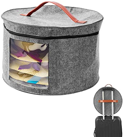 Hut Aufbewahrungsbox mit Deckel, 17.5-ZollFaltbarer Runder Hutbox Organizer Mit Griffreißverschluss für Kinder Spielzeug Aufbewahrungstasche, Anti-Druck Reise-Hut-Organizer-Box (Grau)
