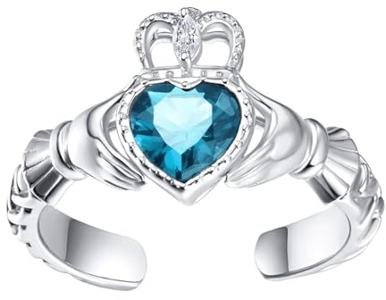 Claddagh Ring Damen Sterling Silber Irish Claddagh Ring Keltische Claddagh März Geburtsstein Ring Geschenke für Damen Mädchen