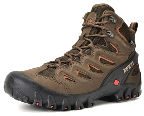 XPETI Hiking Shoes for Men Waterproof Mens Trekking Boots Nubuck Leather Hikers Browm Size 9.5