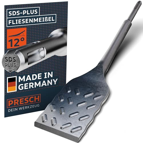 Presch SDS-Plus Tile Chisel - Extra Long (250mm) - Extremely Durable Cutting Edge (50mm Wide) - Angled for Easy Tile Removal - Chisel Made of high-Performance Steel for Powerful Strikes