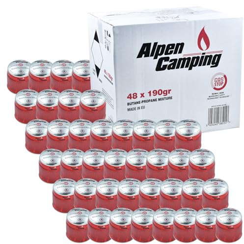 REXXER | Gaskartuschen | Propan-Butan | Inhalt: 190 g / 400 ml | Befüllbar | Für Brenner | Für Lötlampen | Für Campingkocher | Gas Stop Ventil | Sicherheit | 48 Stück