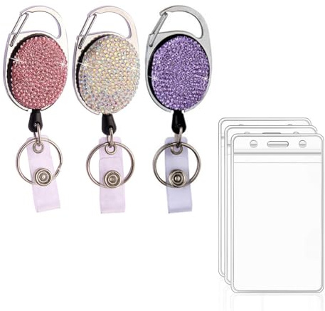 VIVIIHOO ID-kortshållare, utdragbar nyckelring, set – material med glänsande strasdesign och mångsidig användning för lärare, läkare, sjuksköterskor och studenter