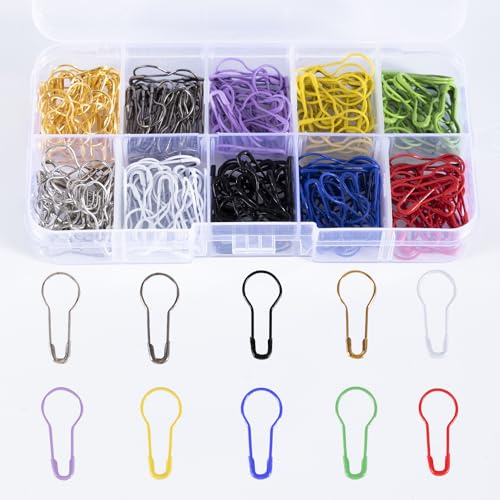 Calabash Pins de Sécurité et Épingles Poires 10 Couleurs, Épingles Marqueurs Tricot Gourdes Métal, Pinces de Sécurité pour Marqueur de Point à Tricoter - 300 Pièces