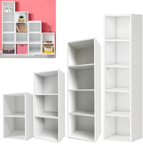 Rigogo 3 Tier Cube Storage Unit, 5 Cube Bookcase, Wooden Cube Organiser Shelving Unit Storage Shelves for/Livingroom and Bathroom, 32cm x 24cm x 80cm