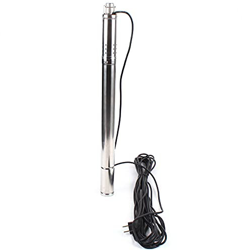Bomba para pozos profundos, sumergible, acero inoxidable, 2 pulgadas, 370 W, caudal de 1000 l/h, altura máxima de extracción de 55 m, para riego agrícola, paisajismo con cable de 15 metros