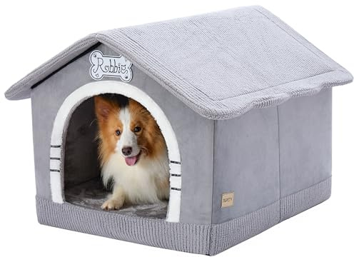 Jiupety Indoor Dog House with Frame, Large Dog Cave Bed, Insulated Cozy, Suitable for 25-60 lb, Large Plus (30×26×25), Gray