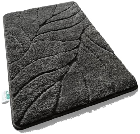 Floordirekt Badteppich - extra flauschig & schnelltrocknend - Badezimmerteppich mit rutschhemmender Rückseite - Badematte Duschvorleger (Maris) (Dunkelgrau, 40 x 60 cm)
