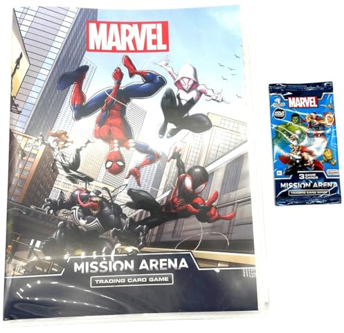 KAPTOYS MARVEL MISSION ARENA TRADING CARD GAME - COLLECTOR BINDER FOLDER + EXCLUSIVE 3 CARDS PACK Includes 1 Holo Shiny Cards & 2 Collectable Gaming Cards (SPIDERMAN)