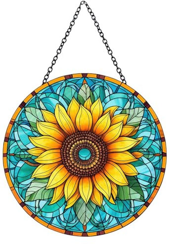 Belligern Sun Catchers for Windows,Sunflower Stained Glass Suncatcher,Bright Sunflowers Sun Catchers,Suitable for Garden Living Room Christmas Tree Decoration Mother's Day Thanksgiving Gift