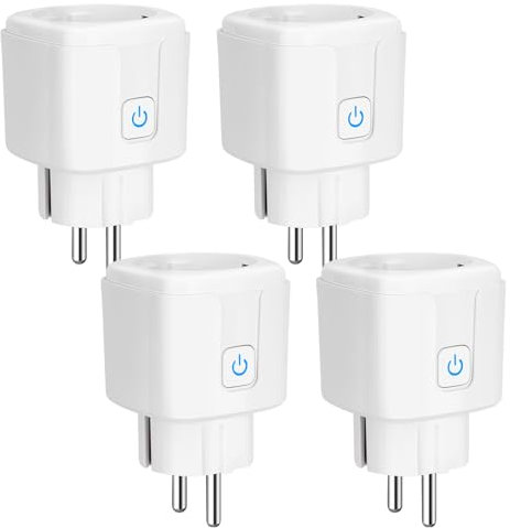 Prise Connectée WiFi, 2,4 GHz Prise Intelligente, 16A Type F, Suivi de consommation, Commande Vocale, Télécommande, 4 Pack Smart Plugs, Compatible avec Alexa, Google Home, Smart Life