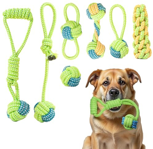DSUMD 7 Pack Dog Rope Toys, Interactive Tough Chew Toys for Small and Medium Dogs, Clean Teeth and Relieve Boredom, Tug of War, Aggressive Chewers, Cotton Rope Knot Puppy Dental Toy