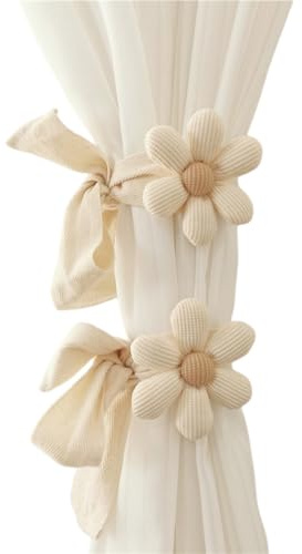 Ziyonix 2 Pièces Embrasses de Rideau en Forme Fleurs Embrasse à Rideaux Corde Boucle à Rideaux Attache de Rideau Fleurs Mignon Beige Embrasse Rideau pour Maison Bureau Hôtel Décoration de Fenêtre