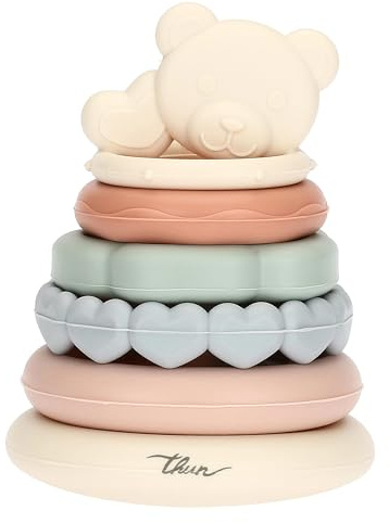 THUN - Gioco piramide impilabile - silicone - Collezione Baby Dolce Fattoria - Ø 10 cm - 13 cm h