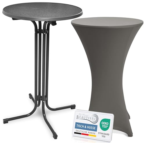 Beautissu Klappbarer Stehtisch 70cm mit Stretchhusse Outdoor Bistrotisch