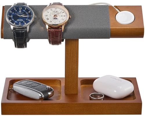 ProCase Soporte de Reloj de Madera para Hombre, Torre con Diseño T-Bar, Estante para Relojes y Pulseras, Organizador para Relojes Mecánicos y Electrónicos – 2 Nivel, Marrón
