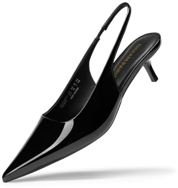 DREAM PAIRS Women's Pumps Kitten Slingback Low Closed Heels,Black-Pat,10