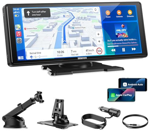 ESSGOO Carplay Android Auto Display,10.26 Zoll Apple Carplay Bildschirm für AirPlay/Mirror Link,Car Multimedia Player mit Wireless Touchscreen,GPS Navigation,Bluetooth5.3,AUX,Autoradio,Sprachassistent