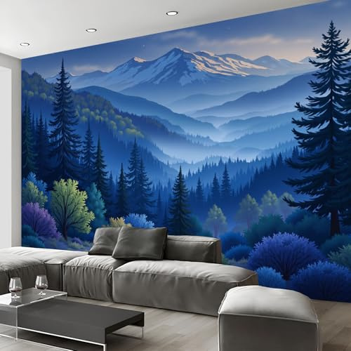 Bosque Brumoso Papel Pintado Fotomurales Para, Magnificencia Natural Papel Tapiz Pintado En Tejido de seda - Pared Moderna, Azul Marino Murales Fotográficos Decorativos - 200 x 140 cm