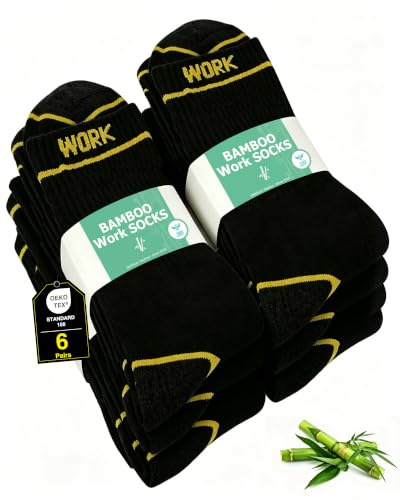 FALARY Calcetines Trabajo Hombre Bambú Negros WORK Socks Durable 6 Pares