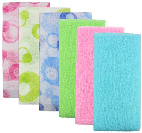 Meetory 6 Stück Japanisches Peeling Handtuch, Nylon Scrubber Badetuch Körper Waschlappen Rückenbürste Gürtel für Damen und Herren