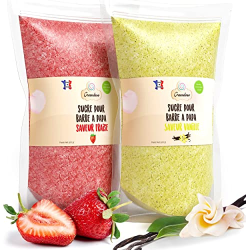 GREENDOSO® Sucre Barbe à Papa pour Machine (2x500 GR) – Arômes et Colorants Naturels – Lot de 2 Goûts (Fraise/Vanille)