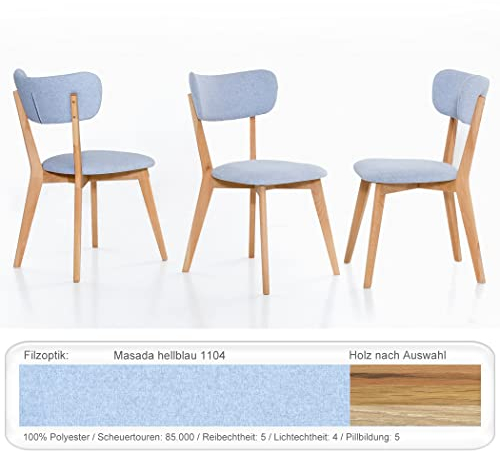 expendio 6X Stabiler Holzstuhl Norina 12 Polsterstuhl Esszimmerstuhl Küchenstuhl Massivholzstuhl Verschiedene Varianten, Holzart:Kernbuche geölt, Bezugstoff:Masada hellblau
