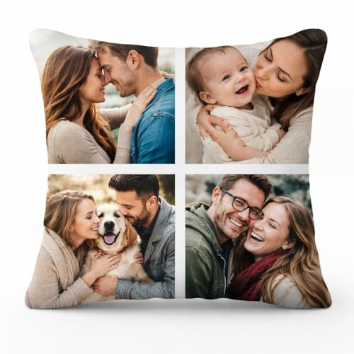 Gift Hub Personalised Cushion Cover with 4 Images | Customisable Pillow Cover, Best, Mothers Day, Valentines Day, Birthday, Anniversary & Wedding presents (Single Side)