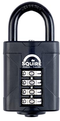 Squire Heavy Duty Padlock (CP50BLACK) - Toughest Steel Shackle - 4 Wheel 50mm Wide Combination Padlock (Black) - Alloy Steel for Corrosion Resistance - Weatherproof Lock for Home, School & Garage