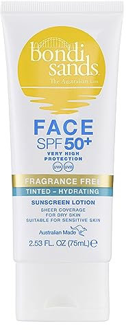 Bondi Sands SPF 50+ Fragrance Free - Hydrating Tinted Face Lotion | Hydrates + Provides Broad-Spectrum Protection, Universal Tint | Cruelty Free | 75 mL/2.53 Oz