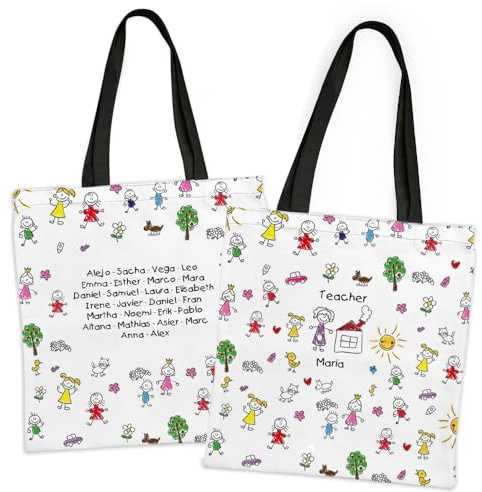 Wanapix | Tote Bag Personalizada Profesores | Personalizable con Nombre o Texto |Regalo para Profe, Maestra | Personalizada con Nombre/Texto o Imagen | 41x43 cm | Dibujos infantiles