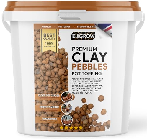 UK GROW Premium Clay Pebbles Expanded Orange Clay for Hydroponics, Plant Drainage & Top Dressing - Food Grade, Extra Strong Buckets - Multipe (5 Litre Bucket)