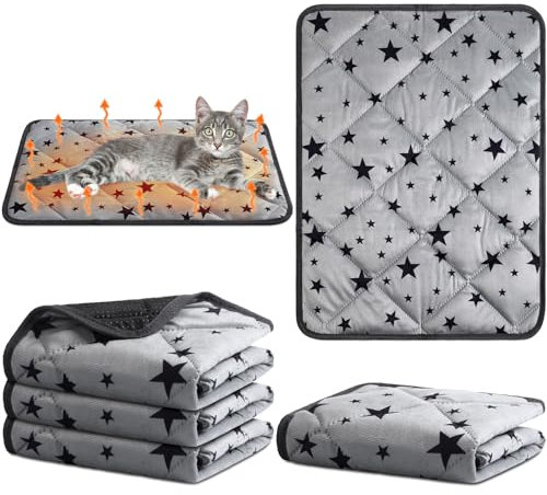 Namalu 4 Pack Self Warming Cat Bed Self Heating Cat Mat Star Pattern Soft Dog Crate Pad Thermal Pet Mat Anti Slip Kennel Washable Dog Warming Bed for Outdoor Indoor(18 x 24 Inch,Rectangle)