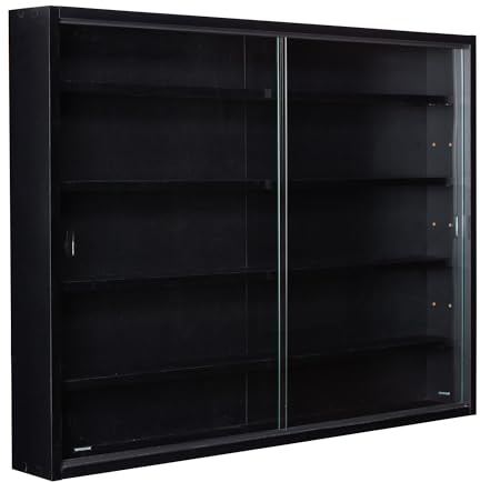 Inter Link - Vitrina de Colección y Estantería de Pared - Vitrina Colgante de Cristal - MDF Negro (80x60x9.5 cm) - Blacklava