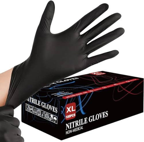 Black Nitrile Disposable Gloves - 100 Pack, Extra Strong, Latex-Free, Powder-Free, Professional-Grade Protection, Multipurpose, Examination Gloves (200, XL)