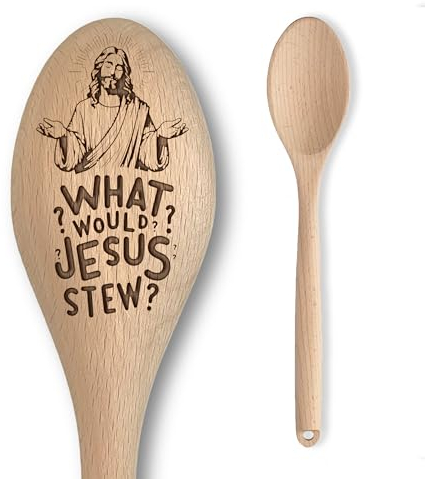 Jesus Cooking Spoon – What Would Jesus Stew? Engraved Wooden Spoon – Funny Religious Gift for Home Chefs – Affordable & Fun Baking Gift for Men/Women