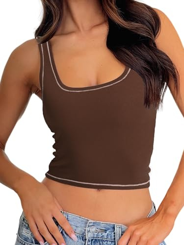 Danysu Women Cocoa Tank Top Padded Square Neck Crop Tank Basic Cami Tops XL