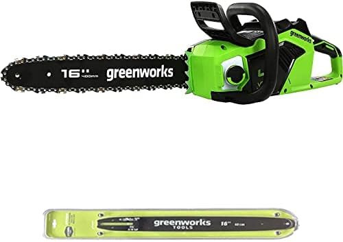 Greenworks Akku Kettensäge mit bürstenlosem Motor, 40 cm Blattlänge OHNE 40V Akku & Ladegerät + Greenworks 40cm Führungsschiene für Kettensäge