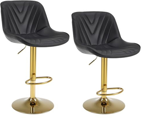 Chummaven Moderne Barhocker 2er Set Höhenverstellbare Barstühle mit Kunstlederpolsterung Thekenhocker mit Rückenlehne für Hausbar Küche und Esszimmer Schwarz