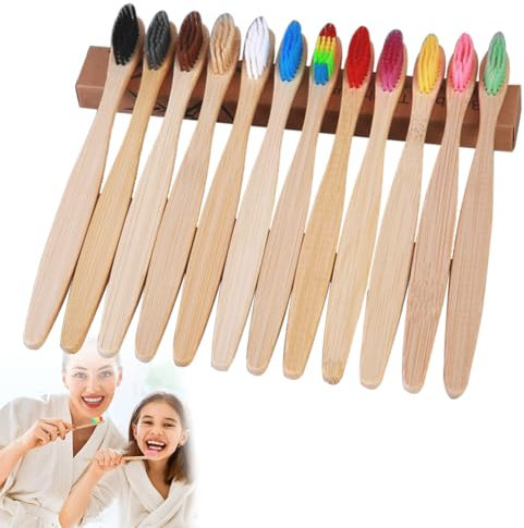 12 Stück Bambus zahnbürsten BPA Frei, Natürliche Eco Friendly Biologisch Abbaubare Holzkohle Zahnbürsten, zahnbürste holz, Umweltfreundliche, Unabhängige Verpackung