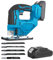 21V Cordless Jigsaw with 3 Orbital Setting, ±45°Bevel Cutting Angle, Speed Control, Tool-Less Blade Change for Metal Cutting, Electric Jigsaw for Wood Metal Cutting, 5 Blades & 2 Batteries & 1 Charger