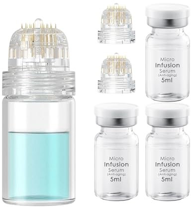 Microneedling Infusion System Set, Set de Micro Agujas Incluye Hydra Needle 0.5mm (1 Unidad), 2 Cabezas de Aguja de Repuesto y Ampollas de Suero Antienvejecimiento de 5ml X 3