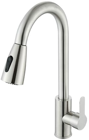 Grifo de cocina de alta presión con alcachofa extraíble, grifo de cocina, giratorio 360°, 2 modos de pulverización, acero inoxidable, níquel cepillado