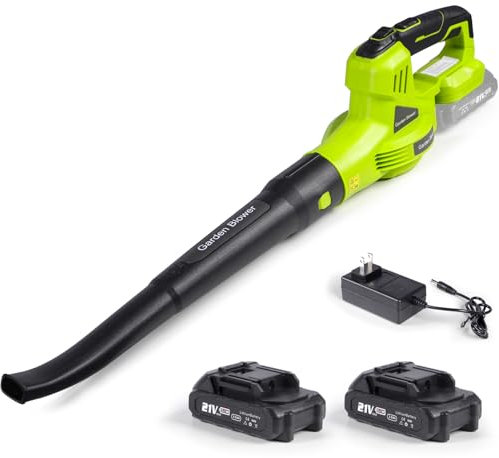 Souffleur de feuilles électrique sans fil, 20 V avec 2 batteries de 2,0 Ah et chargeur, 2 vitesses jusqu'à 460 CFM/138 MPH, souffleur sans fil pour l'entretien de la pelouse, le nettoyage de la