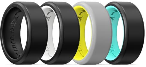King Will Fedi nuziali da uomo in silicone, 8 mm, comfort fit con design unico della scanalatura interna, anelli di fidanzamento in gomma per indossare e attività quotidiane, colore nero e arancione