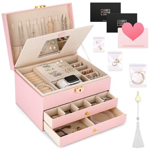 BBWELL Coffret à Bijoux à trois niveaux,Boîte à Bijoux de voyage pour colliers,boucles d'oreilles,bracelets et bagues,avec clés et serrures.Convient aussi bien aux jeunes filles qu'aux femmes
