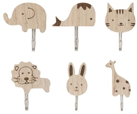 YZROHYI 6 PCS Ganci Appendiabiti Animali in Legno,Attaccapanni da Parete con Animali,Gancio Appendino da Muro,Ganci Autoadesivi per Bagno,Gancio Adesivo Cucina Senza Forare per Asciugamani, Cappelli