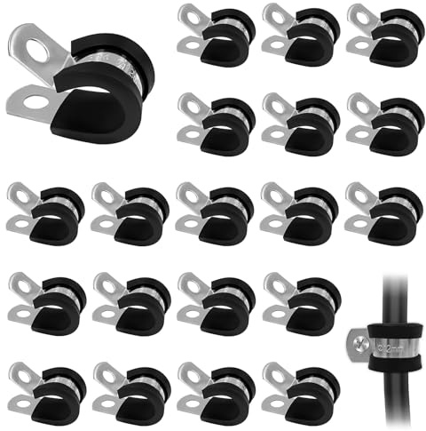 Bellanova 20 Pezzi Collari per Tubi a Forma di R in Acciaio Inox 304, 6/8 / 10/12 mm, Clip a P con Inserto in Gomma, Morsetti per Cavi e Cablaggi (12 mm)