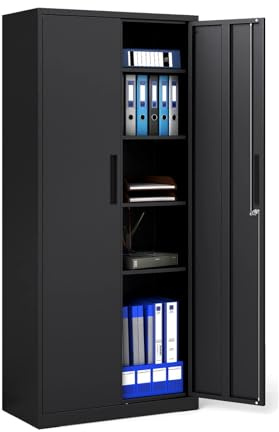 KOMFOTTEU Aktenschrank mit 2/4 verstellbaren Regalen, Metallschrank abschließbar mit Doppeltür, Werkstattschrank Büroschrank für Büro, Wohnzimmer, 80 x 40 x 180 cm