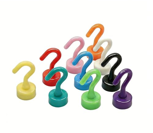 TriUnytion Ganchos Magnéticos Coloridos, 10 Piezas Gancho Imanes Neodimio 5 kg/11 libras para Cocinas, Dormitorios, Frigoríficos y Microondas (10 Colores)